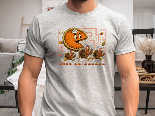 Funny Thanksgiving Fall Pie Chasing Short Sleeve T-shirt